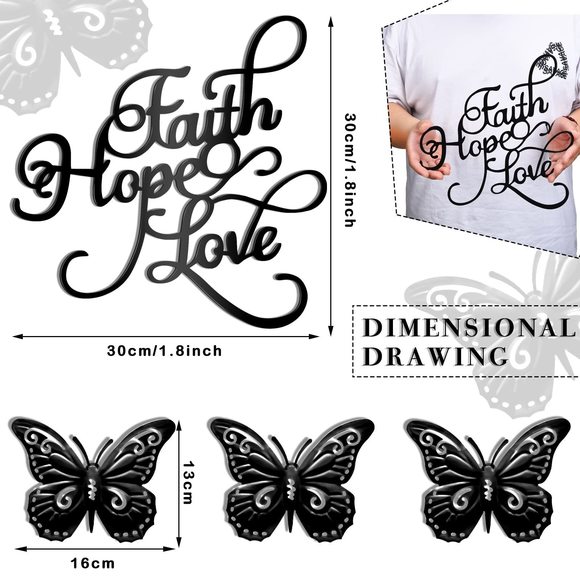 Faith Hope Love 4 Pieces Metal Wall Decor Inspirational Black Letter Sign Wall😻 - Picture 4 of 7